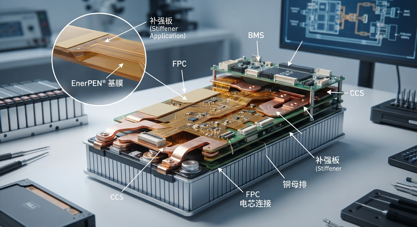 [Application visual]: BMS flexible printed circuits and CCS busbars using EnerPEN® base film and stiffeners